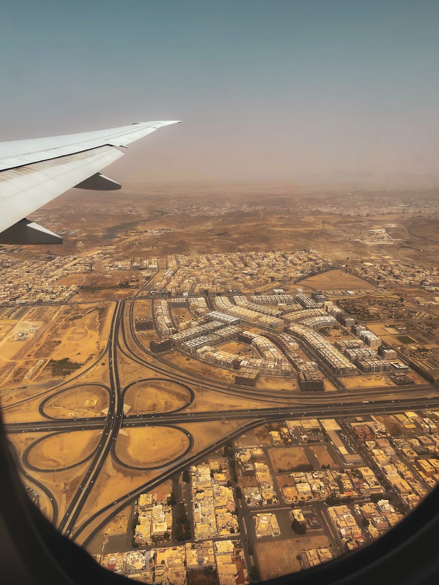 Aerial view of Jeddah, Saudi Arabia showcasing urban planning and desert surroundings.
